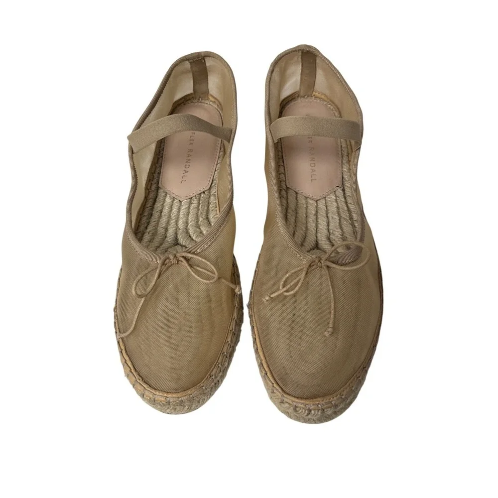 Loeffler Randall Kayla Flat Espadrilles Women 9 Mesh Tan Mary Jane Ballet Boho